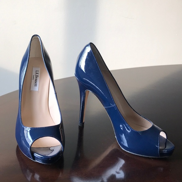 L.K Bennett London Glossy Blue Open Toe 7M Pumps